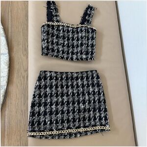 Alice + Olivia Black and White Tweed Skirt Set Size 6 Like New